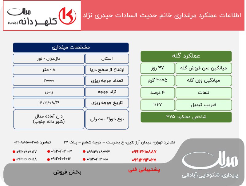 اطلاعات عملکرد مرغداری خانم حیدری نژاد …