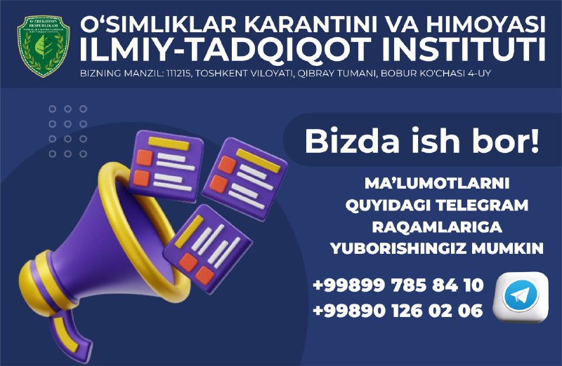 **O‘simliklar karantini va himoyasi ilmiy-tadqiqot institutining …