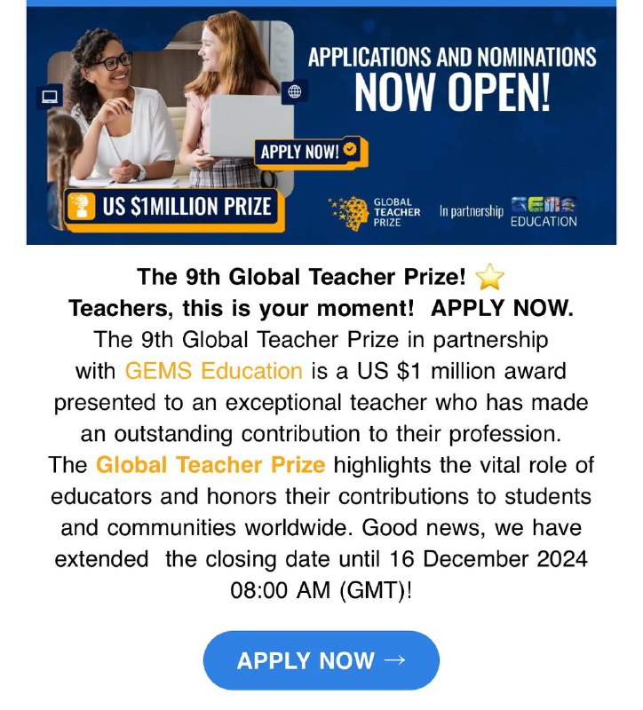 Global Teacher Prize is open: