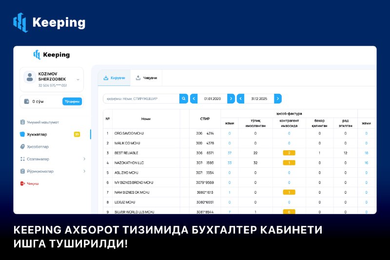 *****💵*******Keeping ахборот тизимида бухгалтер кабинети ишга …