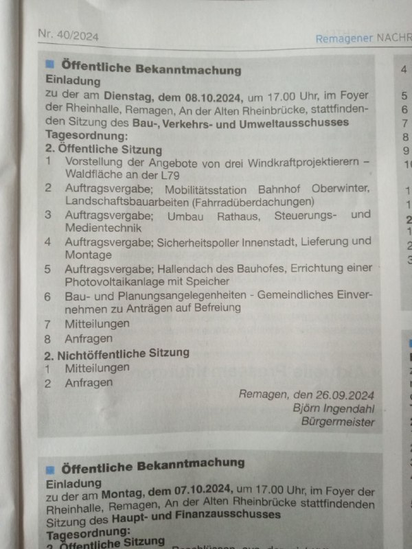 Wer geht mit zur Stadtratssitzung/Bauausschusssitzung am …