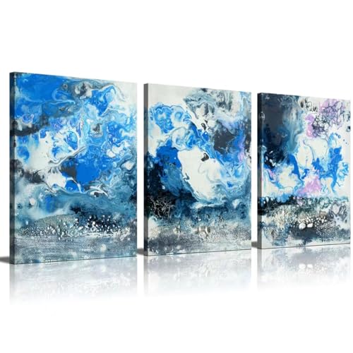 Abstract Blue Gray 3 Piece Canvas …