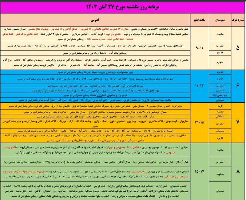 برنامه قطع برق روز های شنبه …