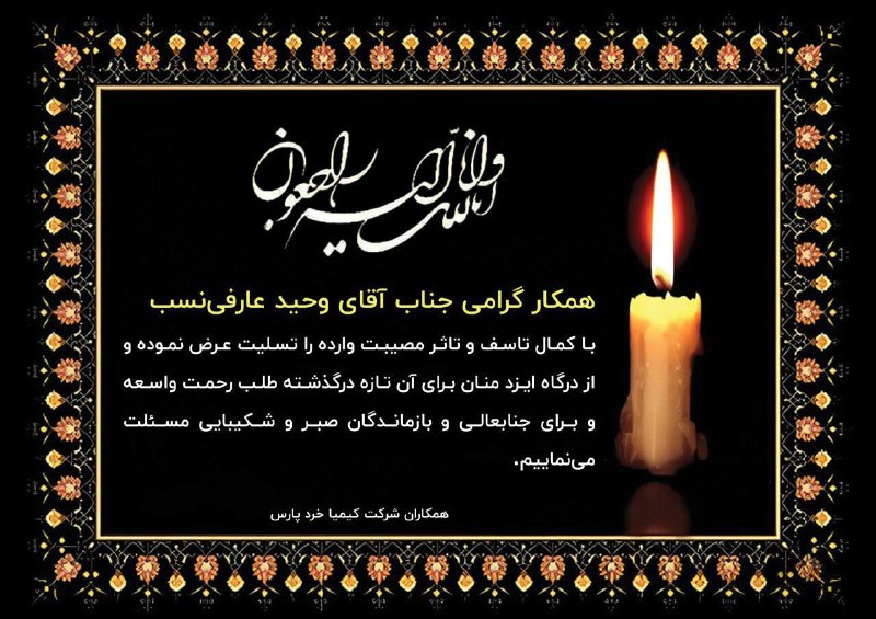همکار ارجمند، جناب آقای مهندس عارفی‌نسب