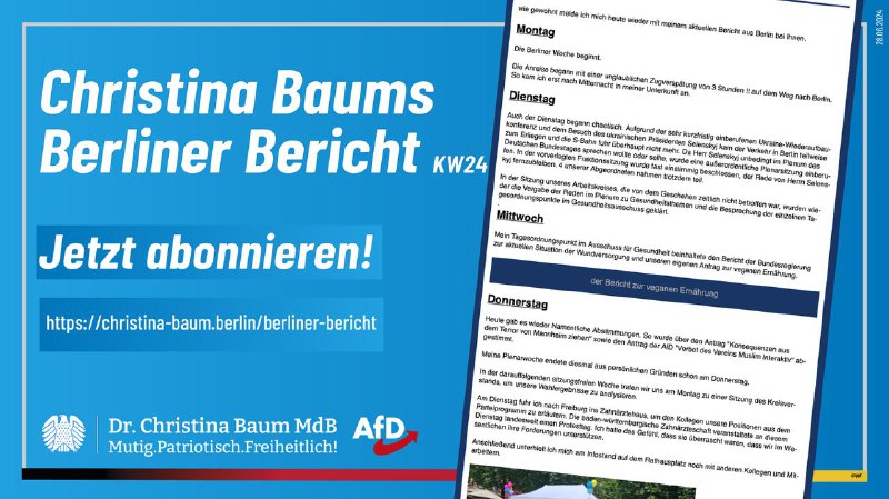 **Christinas Berliner Bericht für die Kalenderwoche …