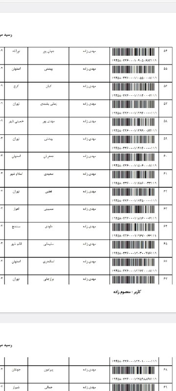 کد مرسولات S.P مهدی زاده