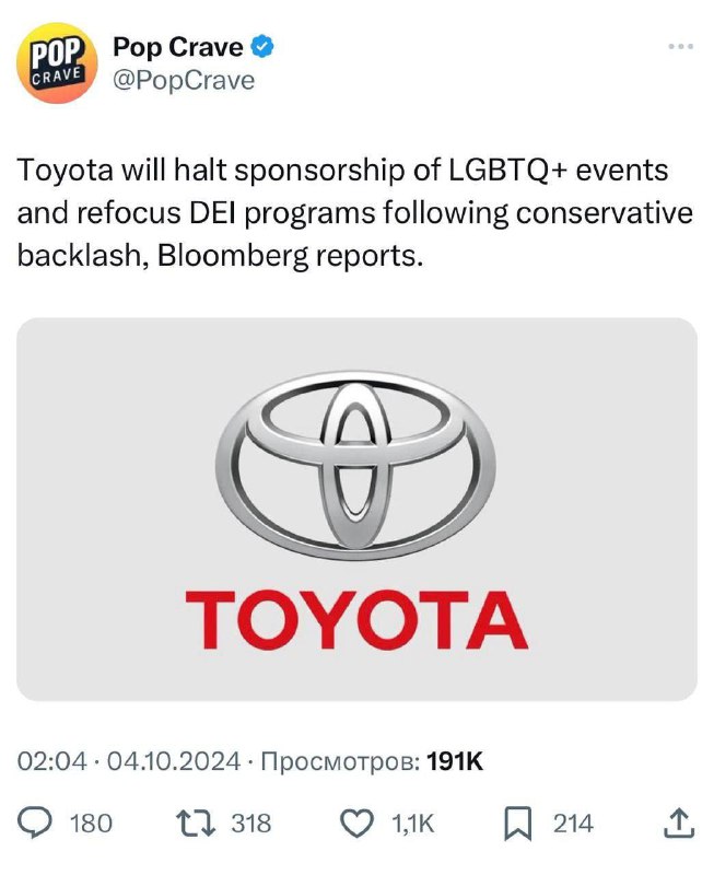 **Toyota припинила підтримку екстремістській організації ЛГБТ …