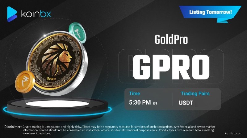 KoinBX Lists [GoldPro (GPRO)](https://t.me/IPMBofficialchat) Tomorrow!