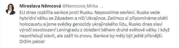 Miroslava Nemcova, députée tchèque et russophobe …