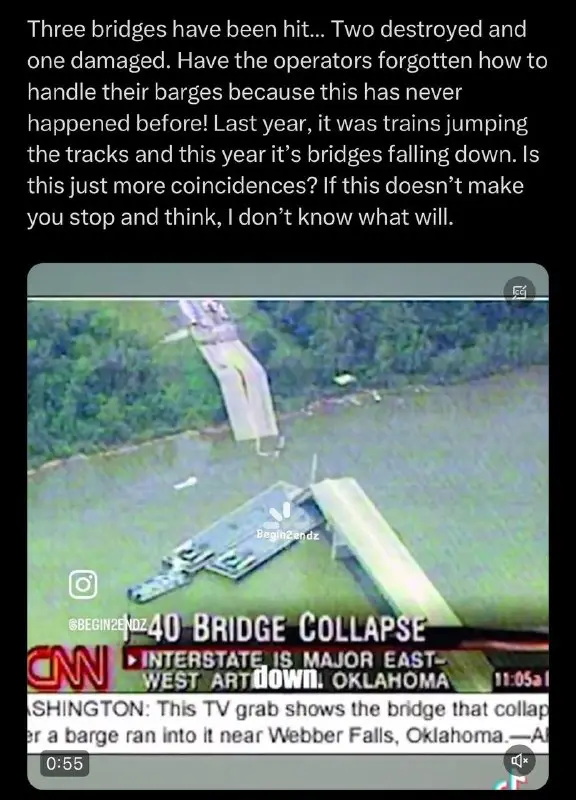 Amerika. Nukentėjo trys tiltai... Du sugriauti …
