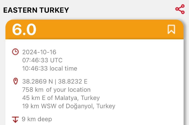 Turkiya sharqidagi Malatya viloyatida magnitudasi 6 …