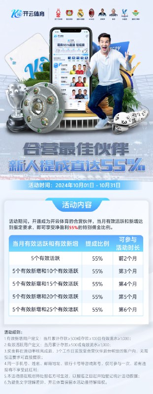 【开云体育四台招商】55%分红+人头费+流水奖励