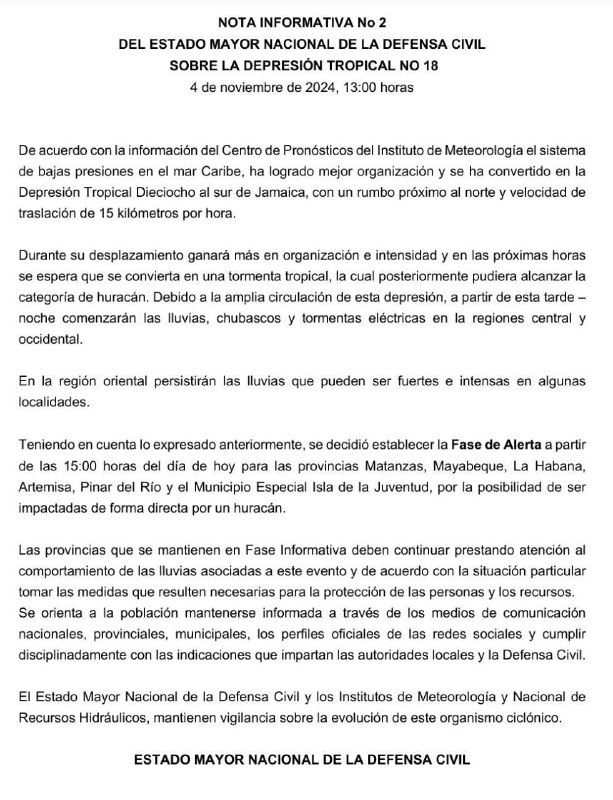 ***🚨******🌀***Nota Informativa del Estado Mayor Nacional …