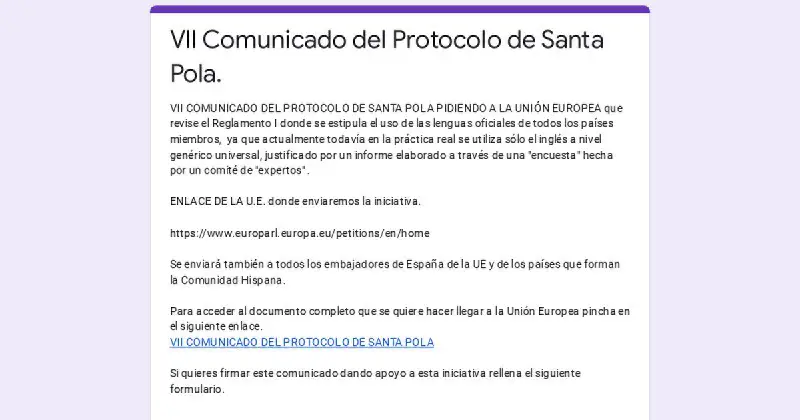 La [@ACLausHispaniae](https://t.me/ACLausHispaniae) entre las asociaciones hispanistas del VII COMUNICADO DEL PROTOCOLO DE SANTA POLA pidiendo a la UE que revise …