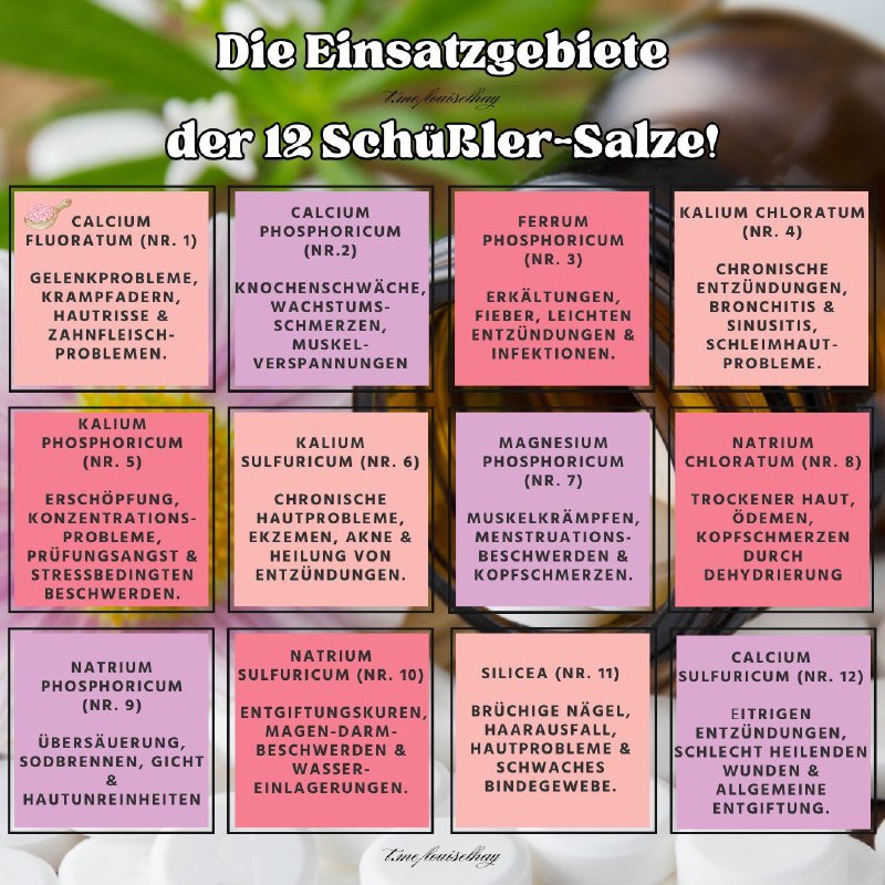 Die Schüßlersalze vom gestrigen Quiz, benannt …