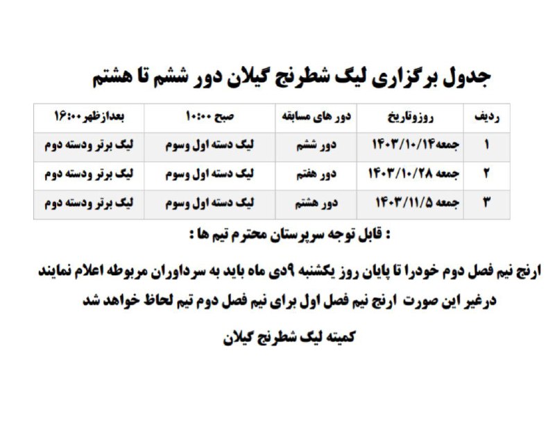 لیگ شطرنج گیلان ۱۴۰۳