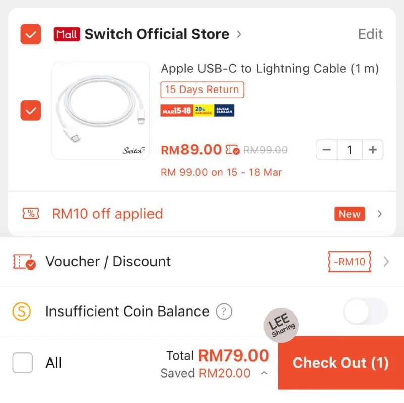 Switch 限时优惠！iPhone 原装充电线只需RM79***😍***！难得有折扣，赶紧买起来！