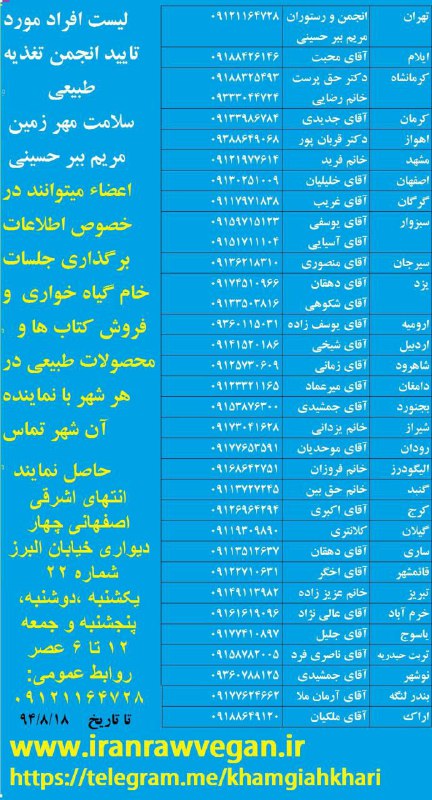شماره تماس مشاورین خام گیاه خواری …