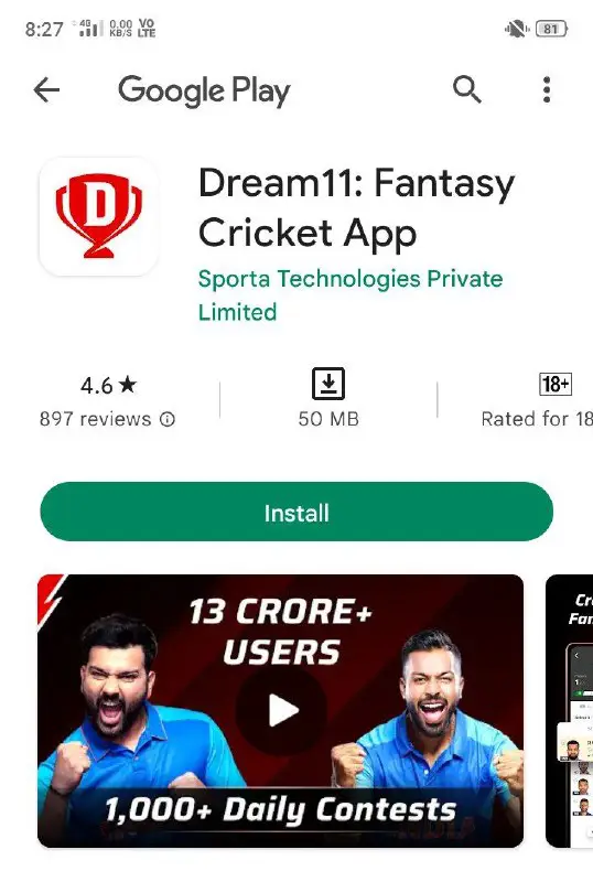 Dream11 Available in Play Store