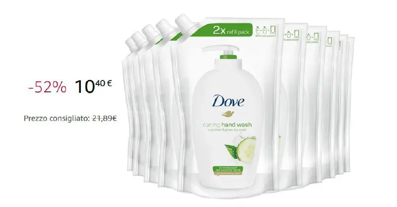 Detergente mani Dove 10x500ml a soli 10,40€ (52% di sconto)