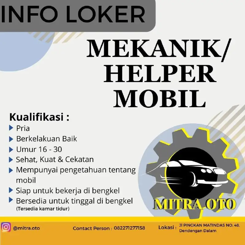Info loker Mekanik/Helper