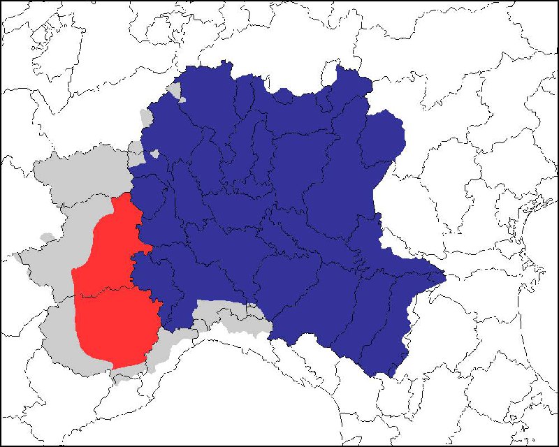 Carta della sintassi lombarda: in blu …