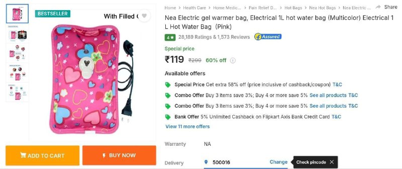 Electric Hot Water Bag at ₹119