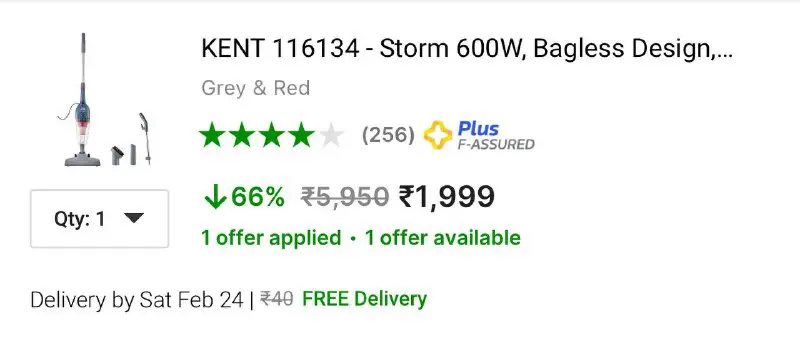 KENT 600W Vacuum Cleaner for ₹1,999
