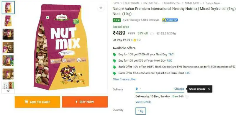 Nutmix Dry Fruits 1kg at ₹489