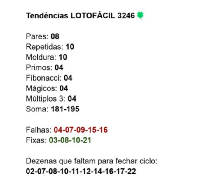 **Tendências LOTOFÁCIL 3246** ***🍀***