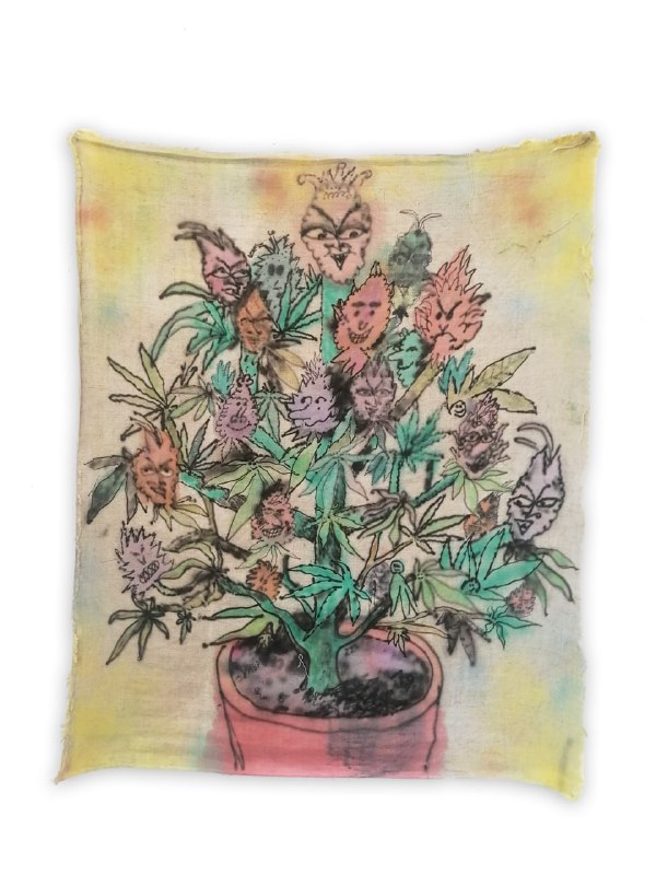 Marijuana bush. 2022. Cloth, ink, airbrushing. …
