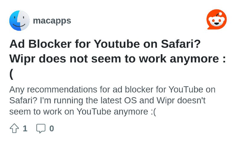 Ad Blocker for Youtube on Safari? Wipr does not seem to work anymore :(