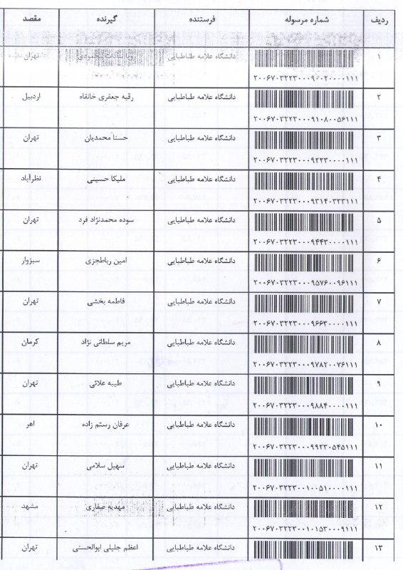 کد رهگیری مدارک پستی