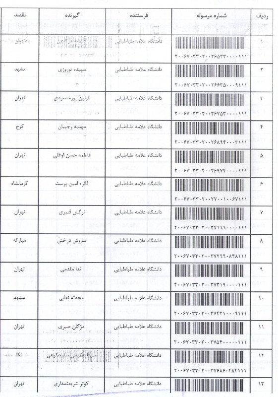 کد رهگیری مدارک پستی
