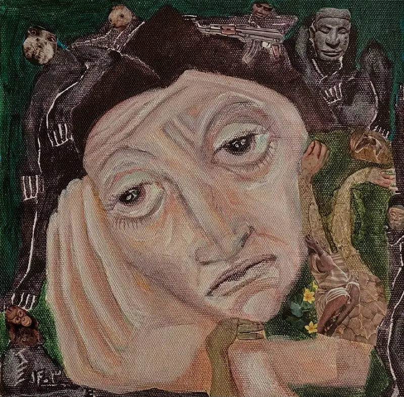 Surrounded by thoughts,mixed media on canvas,22x22cm,2024