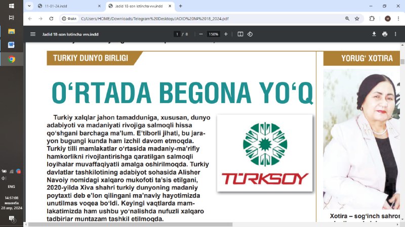 "JADID" gazetasida Turkiy tilli davlatlar yosh …