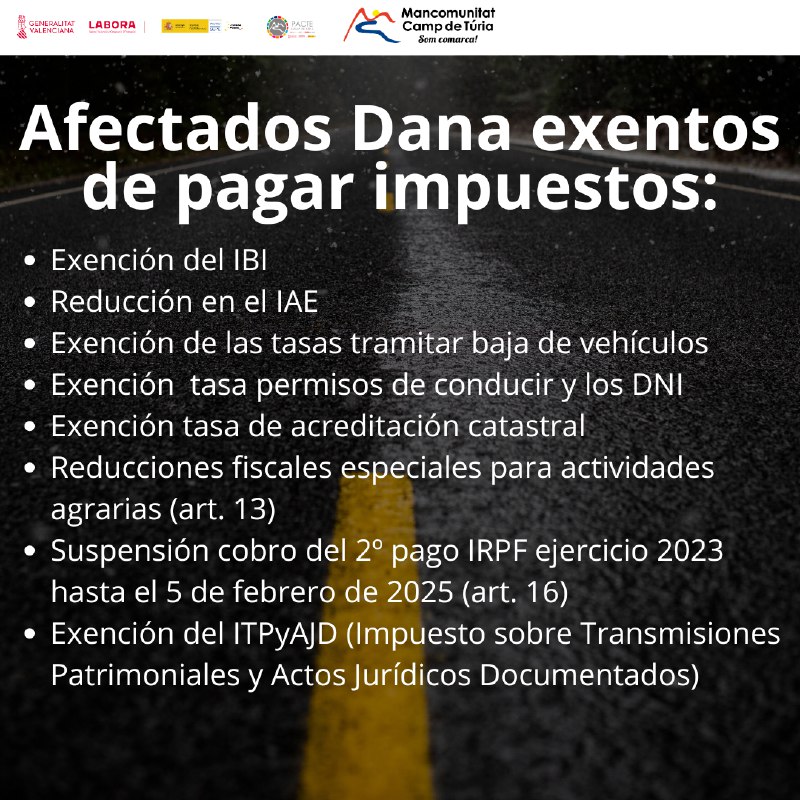 Afectats DANA exempcions i reduccions d'impostos: