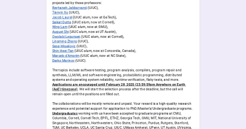 UIUC+ Summer Undergraduate Research in Software …