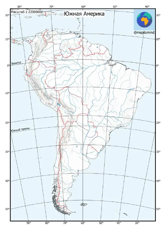 Контурная карта Южной Америки.