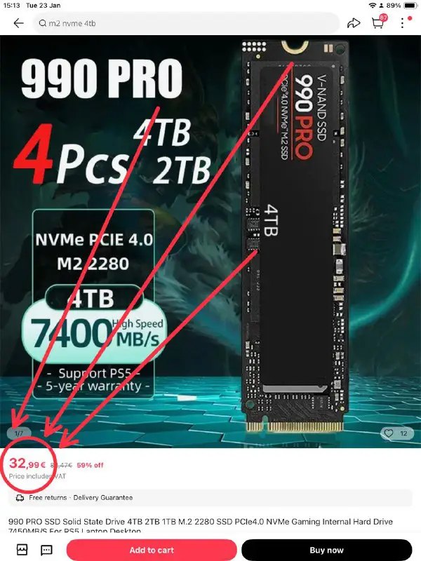 V-NAND SSD NVMe 4TB a 33€