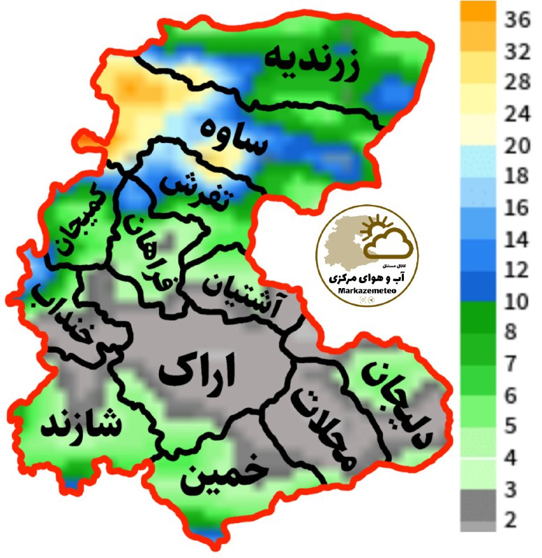 **مجموع بارش احتمالی شهرستان‌های استان مرکزی …