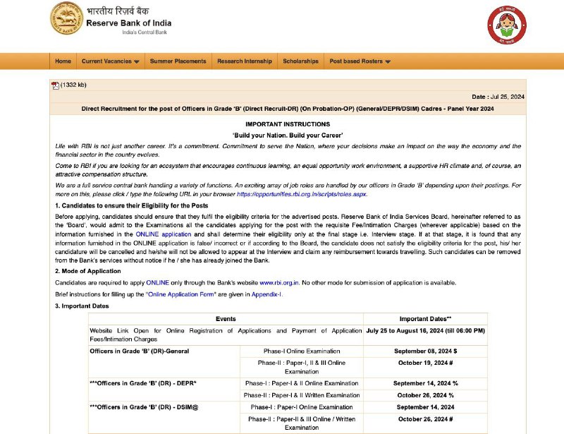 RBI Grade B 2024 Offical Notification …
