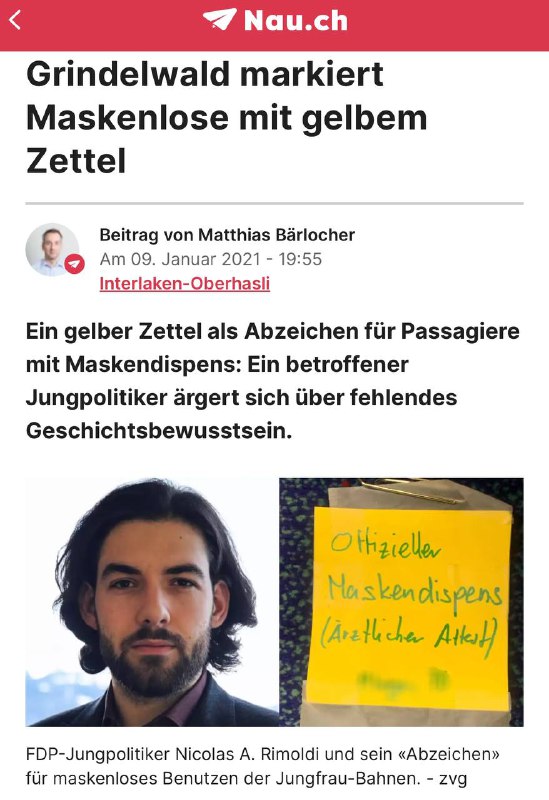 Ein gelber (!) Zettel am Mantel …