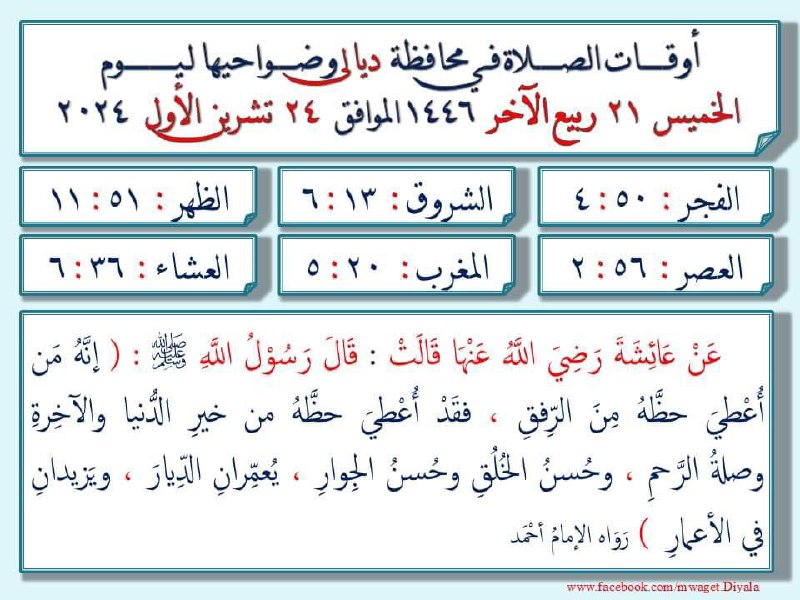 مواقيت الصلاة في محافظة ديالى