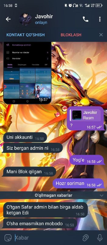 Aytishi bo'yicha acc ga uxlatib. Telegramimni …