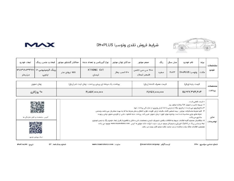بخشنامه فروش نقدی ‌ونوسیا D60 Plus