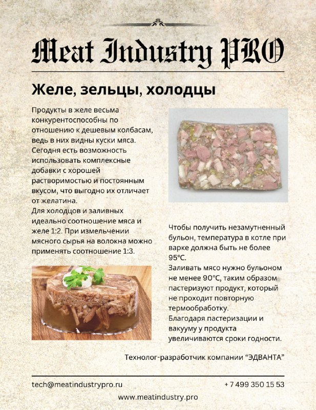 **Особенности производства мясных продуктов в желе**