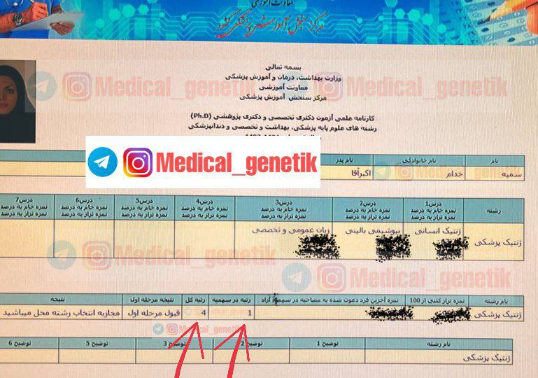*****?***رتبه 1 دکتری ژنتیک پزشکی تکرار …