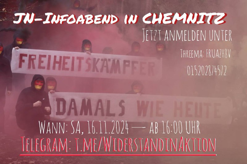 **JN-Infoabend in Chemnitz ***🥁*****[**@**jungenationalisten](https://t.me/jungenationalisten) *****🇩🇪*****Der nächste …