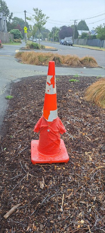 Road cone has a lil shirt